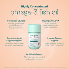 Softgels inside bottle with omega-3 label
