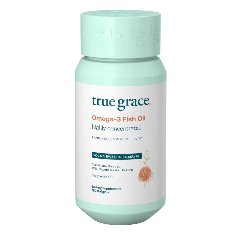 True Grace Omega-3 Fish Oil bottle - front view