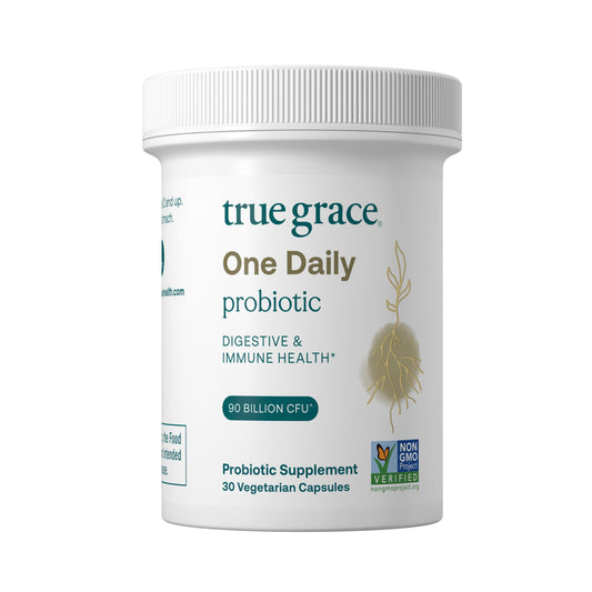 True Grace One Daily Probiotic bottle with 30 vegetarian capsules