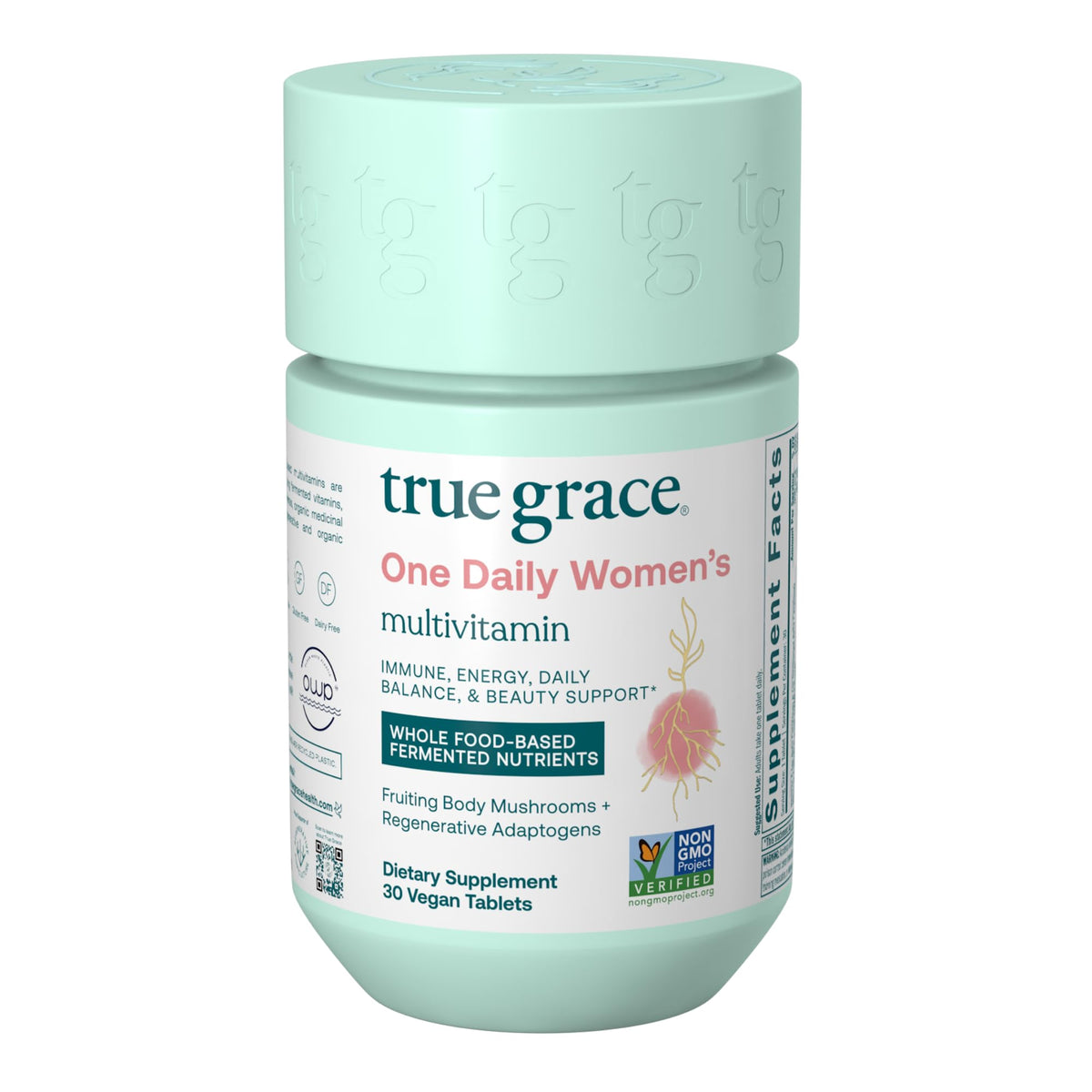 Front view of True Grace One Daily Women’s Multivitamin bottle