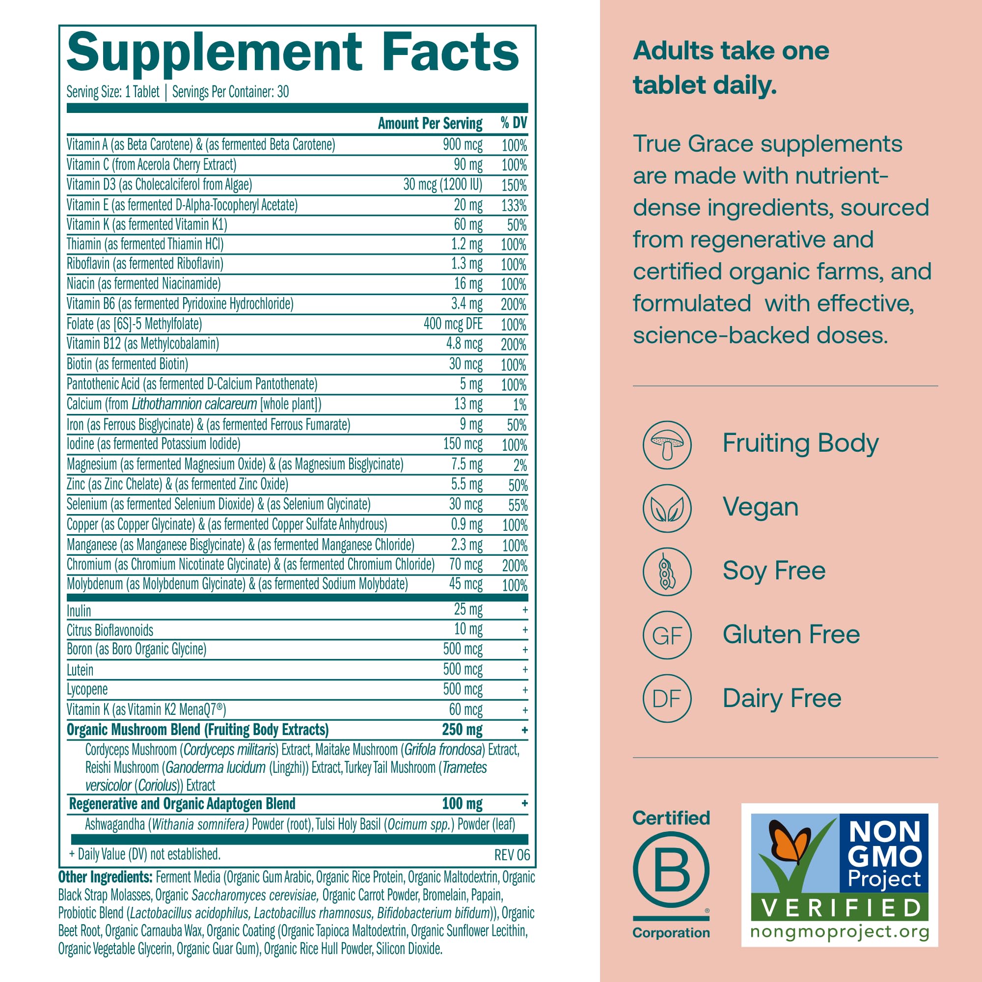Product label of True Grace One Daily Women’s Multivitamin