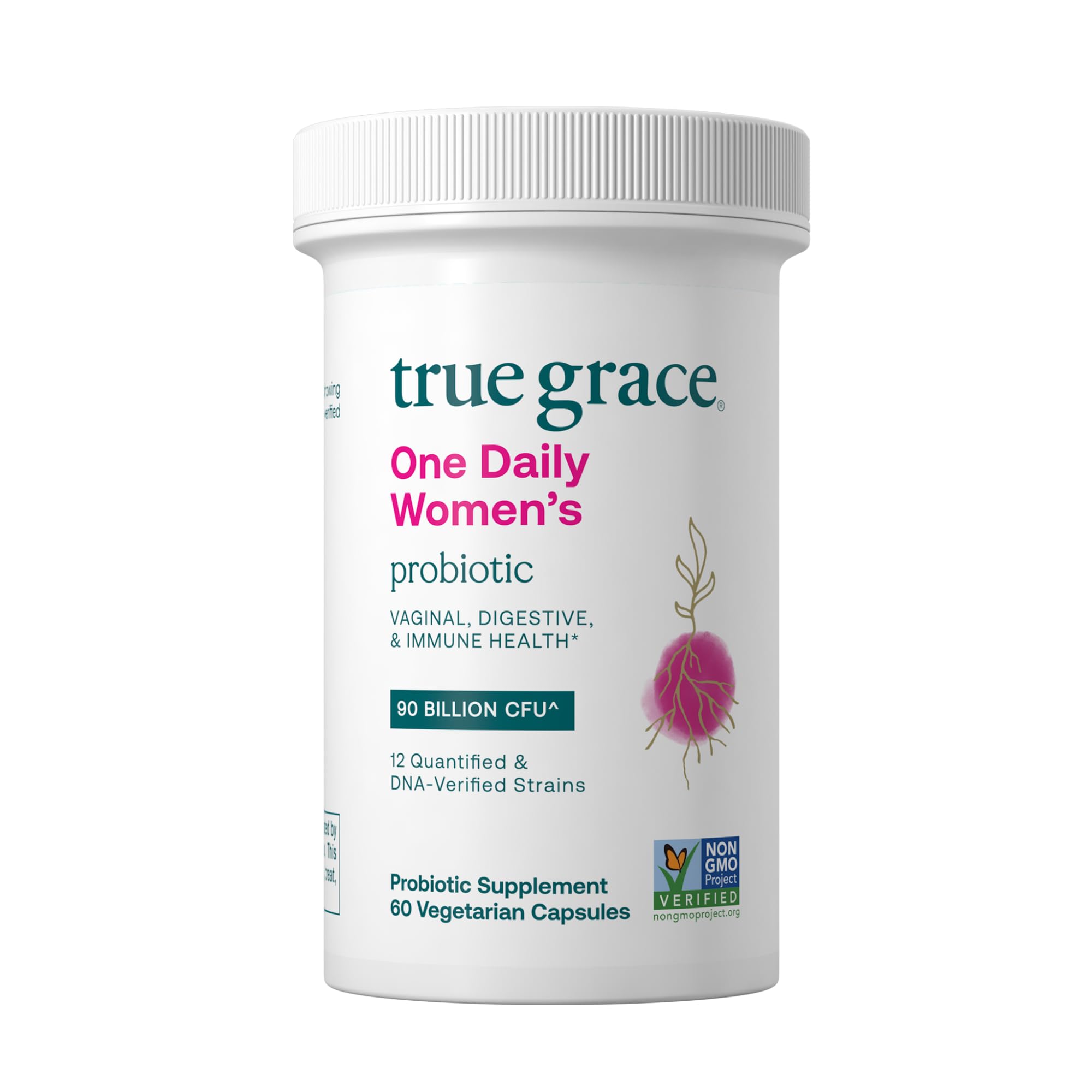 True Grace One Daily Women Probiotic bottle on white background