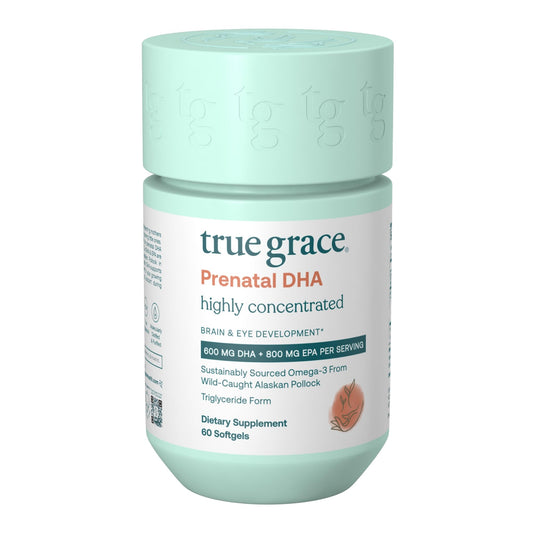 Front view of True Grace Prenatal DHA packaging