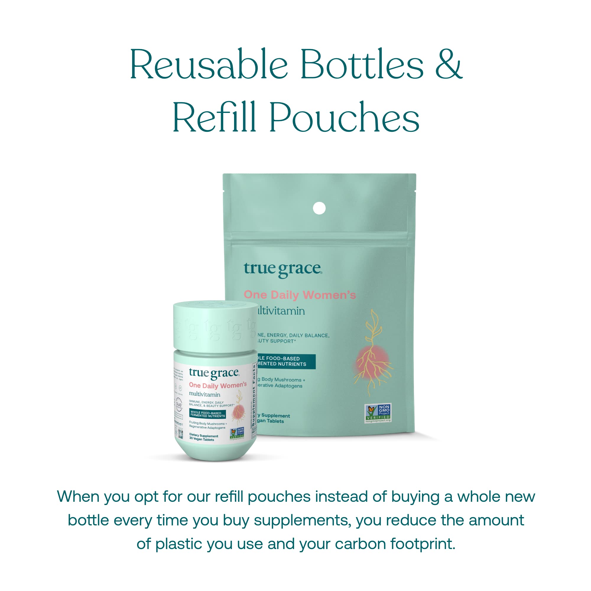 Refill pouch and recycled packaging for True Grace products