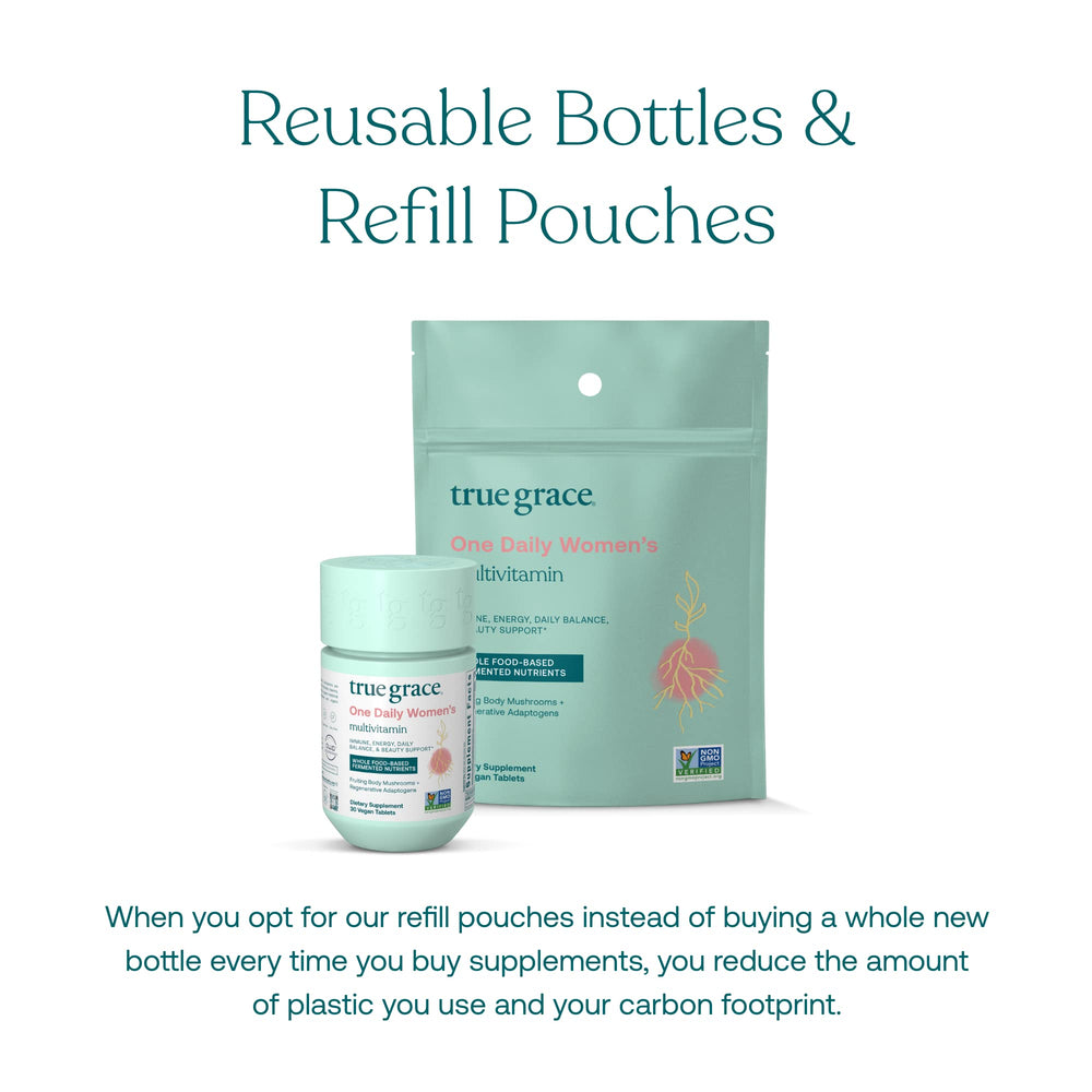 Refill pouch and recycled packaging for True Grace products