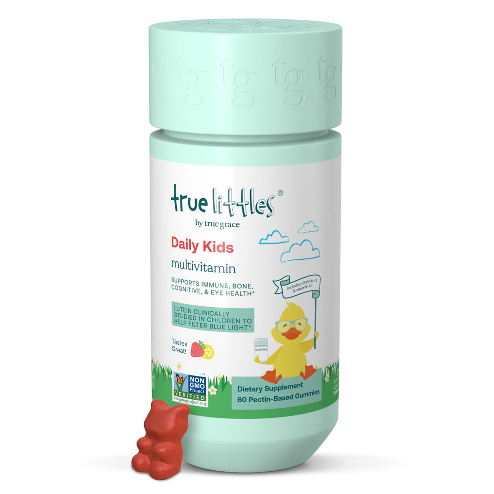 Product image: True Grace True Littles Daily Kids Multivitamin bottle with 60 pectin gummies