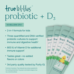 Close-up of True Littles probiotic stick packs