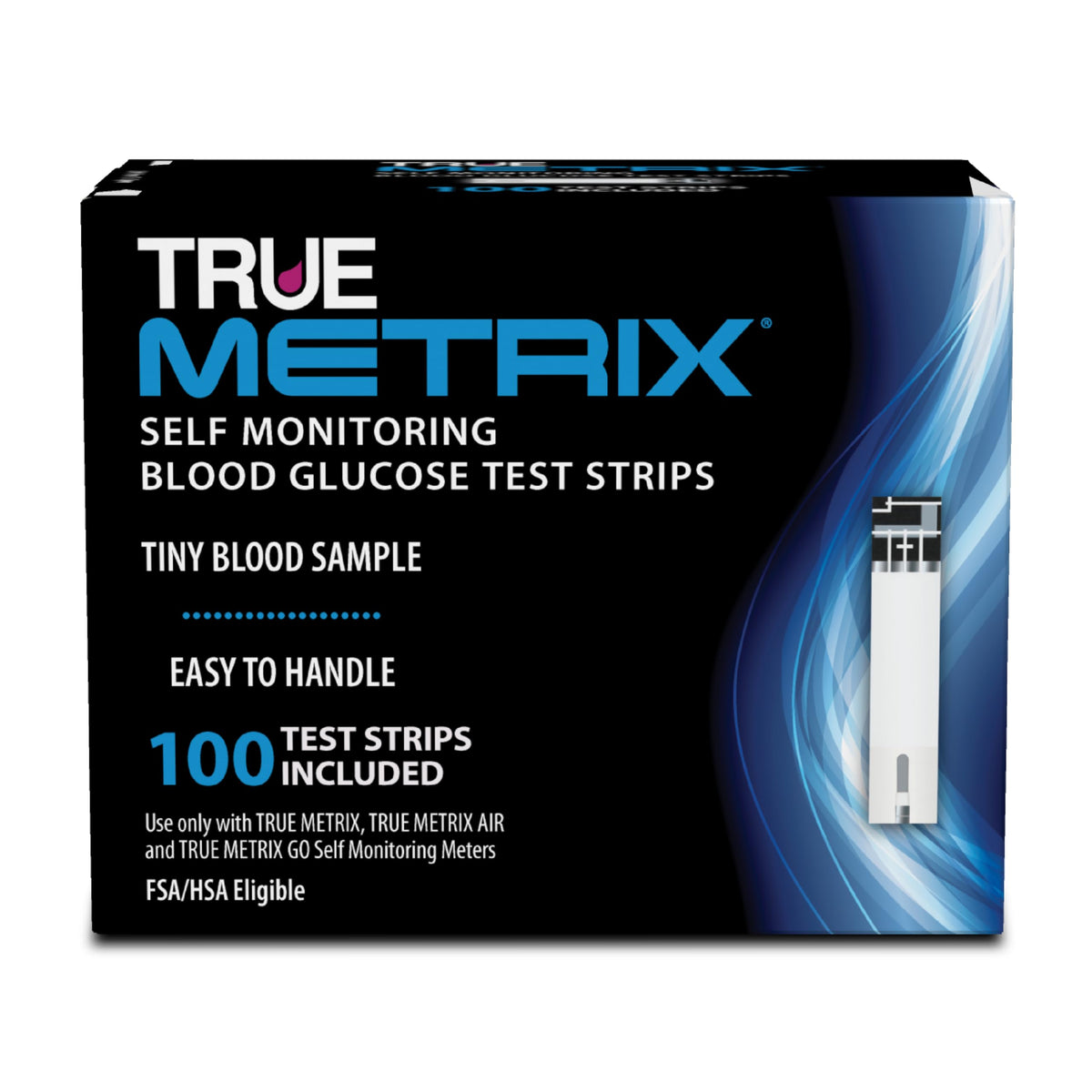 TRUE METRIX test strips packaged 100 count for convenient home testing.