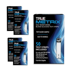 TRUE METRIX test strips box shows a 250-count pack for convenient at-home testing.