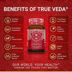Close-up of Punicalagins-rich pomegranate capsules from True Veda for daily wellness