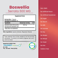 Label showing 65% Boswellic Acid standardization