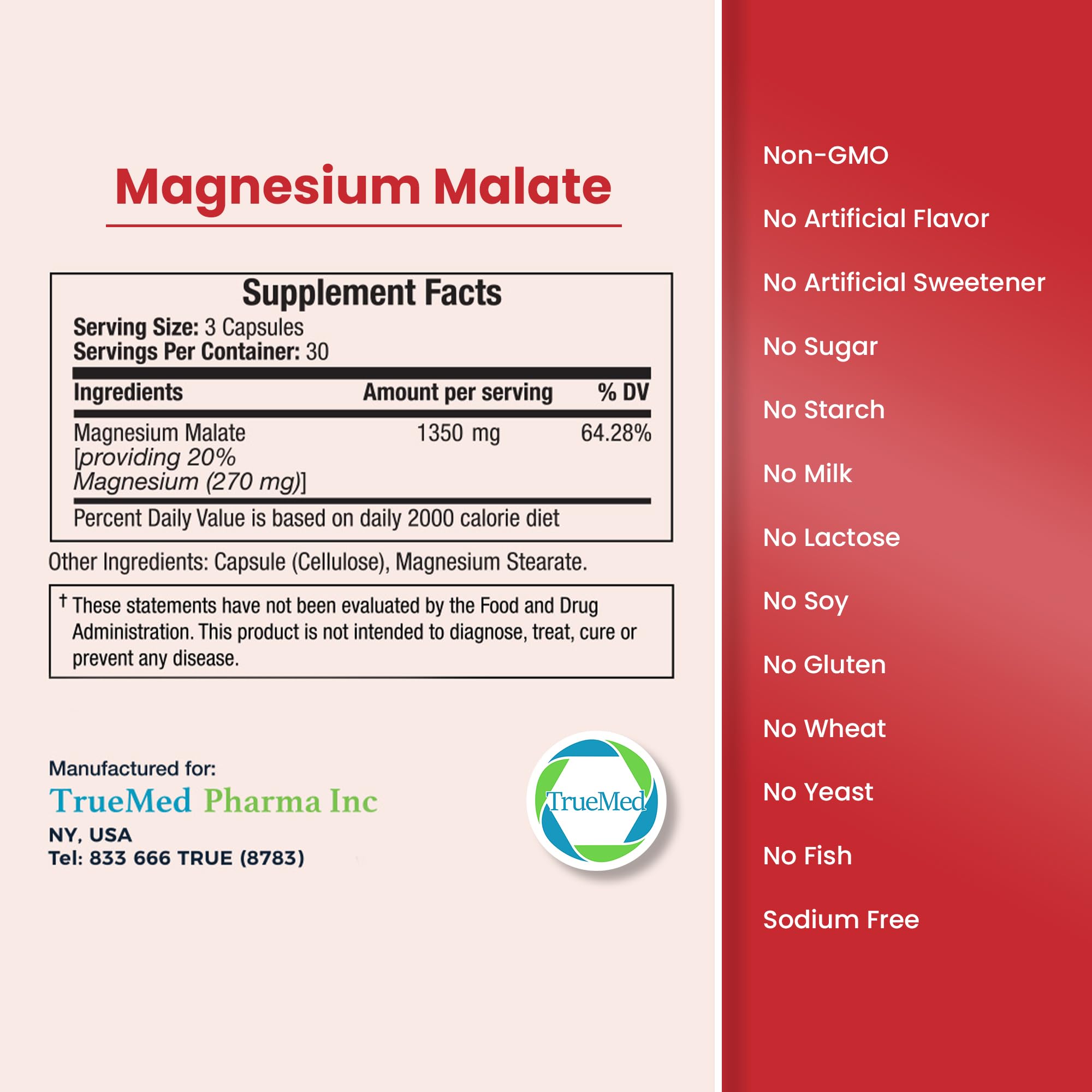 Vegan and Non-GMO ingredients icons for TrueMed Magnesium Malate