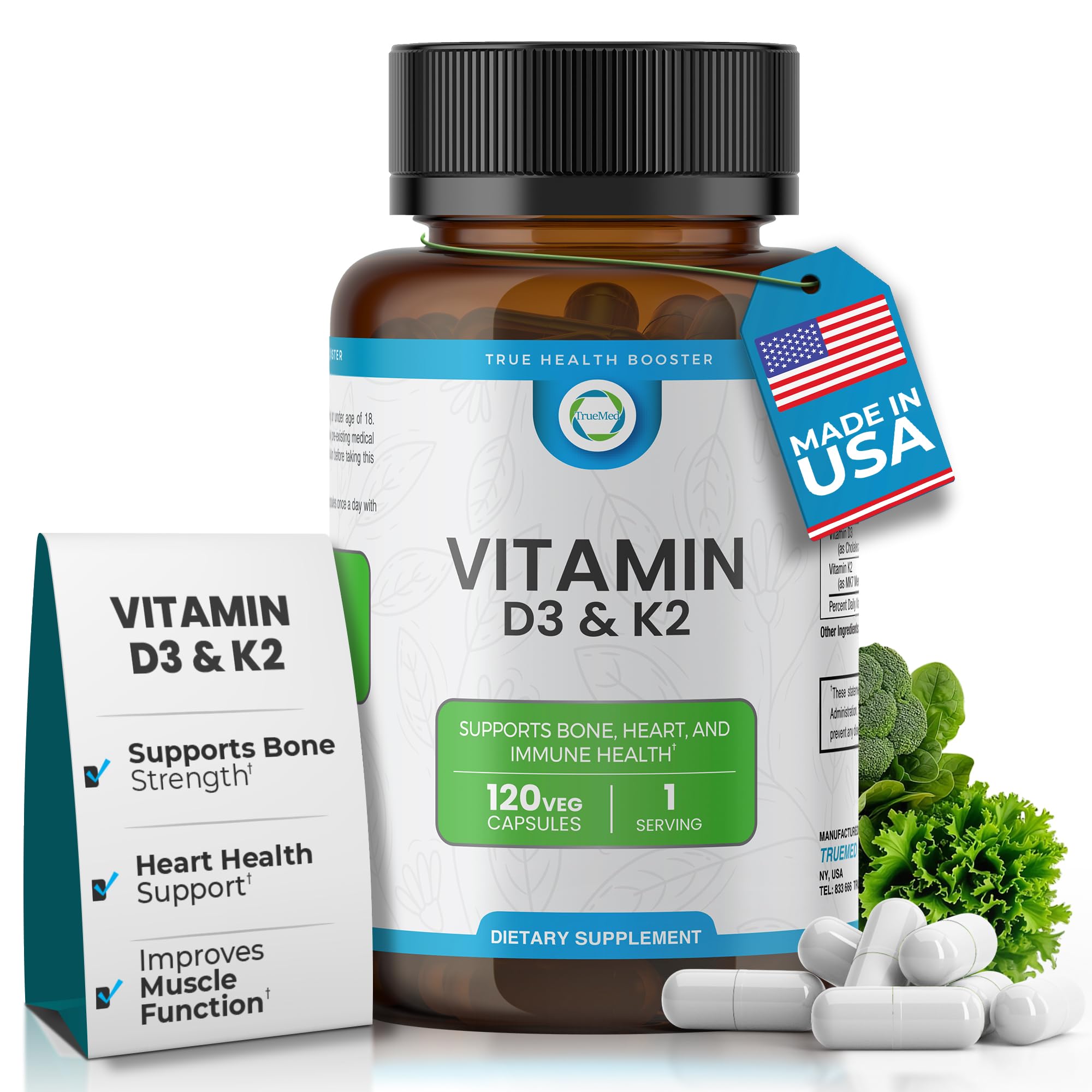 TRUEMED Vitamin D3 & K2 capsules bottle close-up