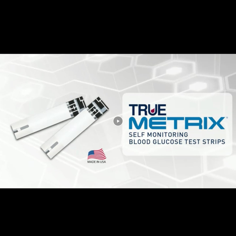 TRUE METRIX box image shows convenient 50 strips per box