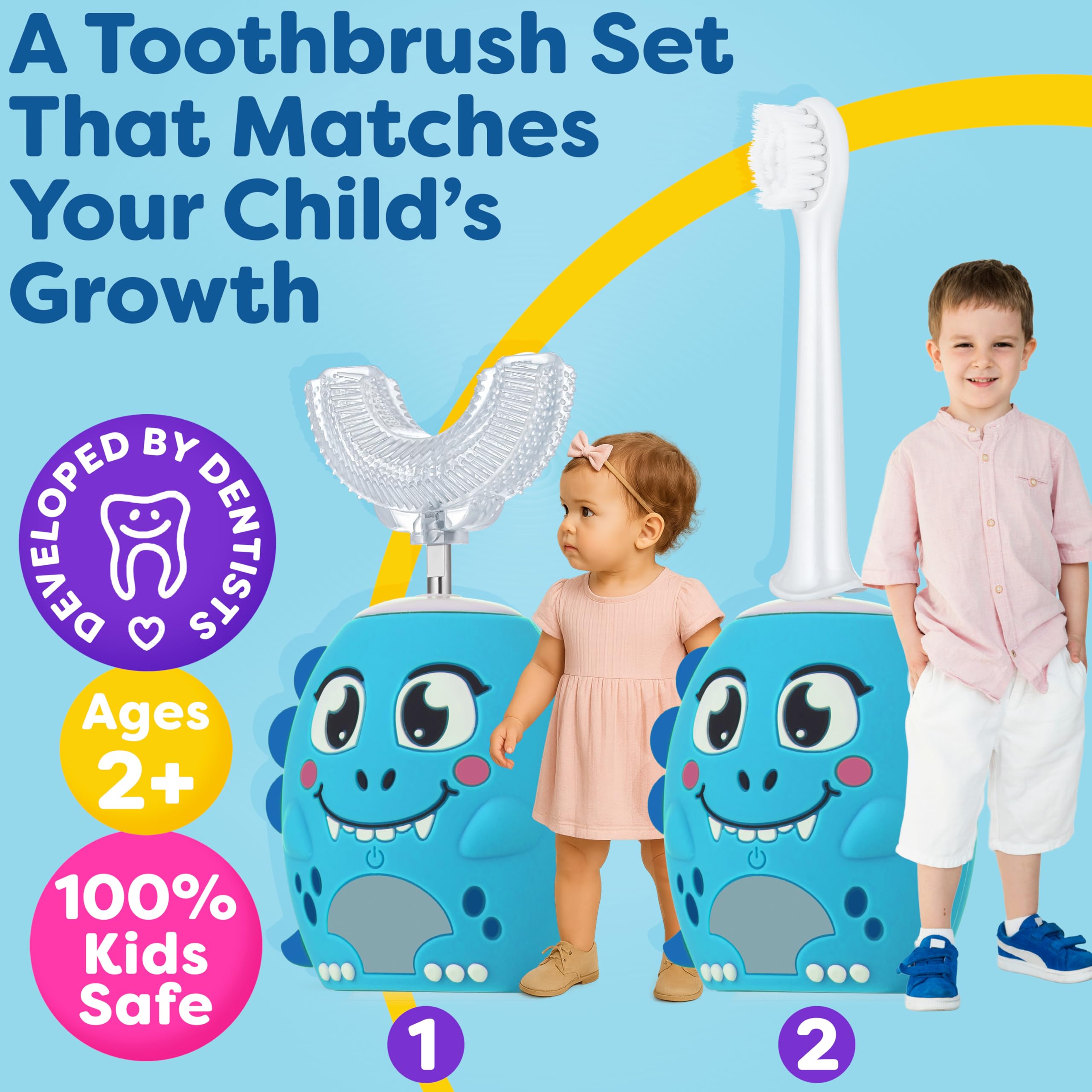 Rechargeable toothbrush base and USB charging cable in blue packaging