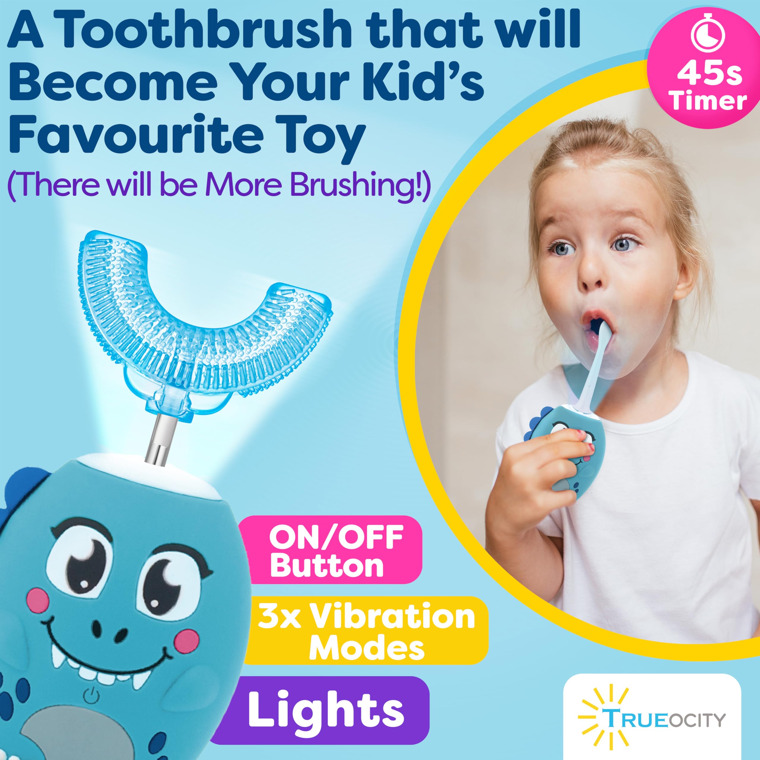 In-the-box contents: U-shaped brush head, regular head, nano toothbrush, and instructions