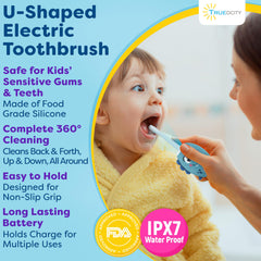 Blue dinosaur-themed Kids toothbrush design appealing to ages 2–7