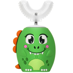 Green dinosaur-inspired toothbrush design detail