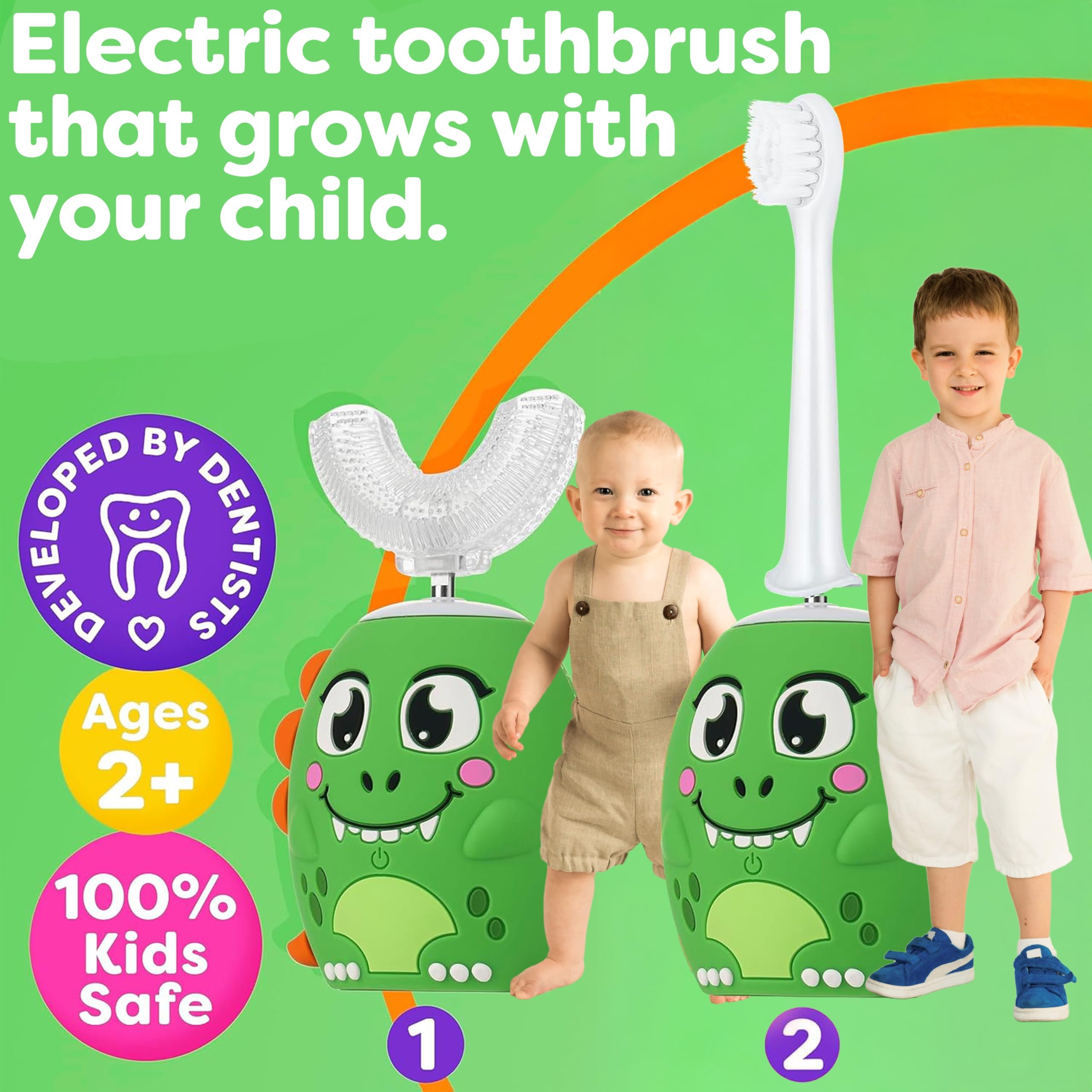 Product packaging featuring green dinosaur design