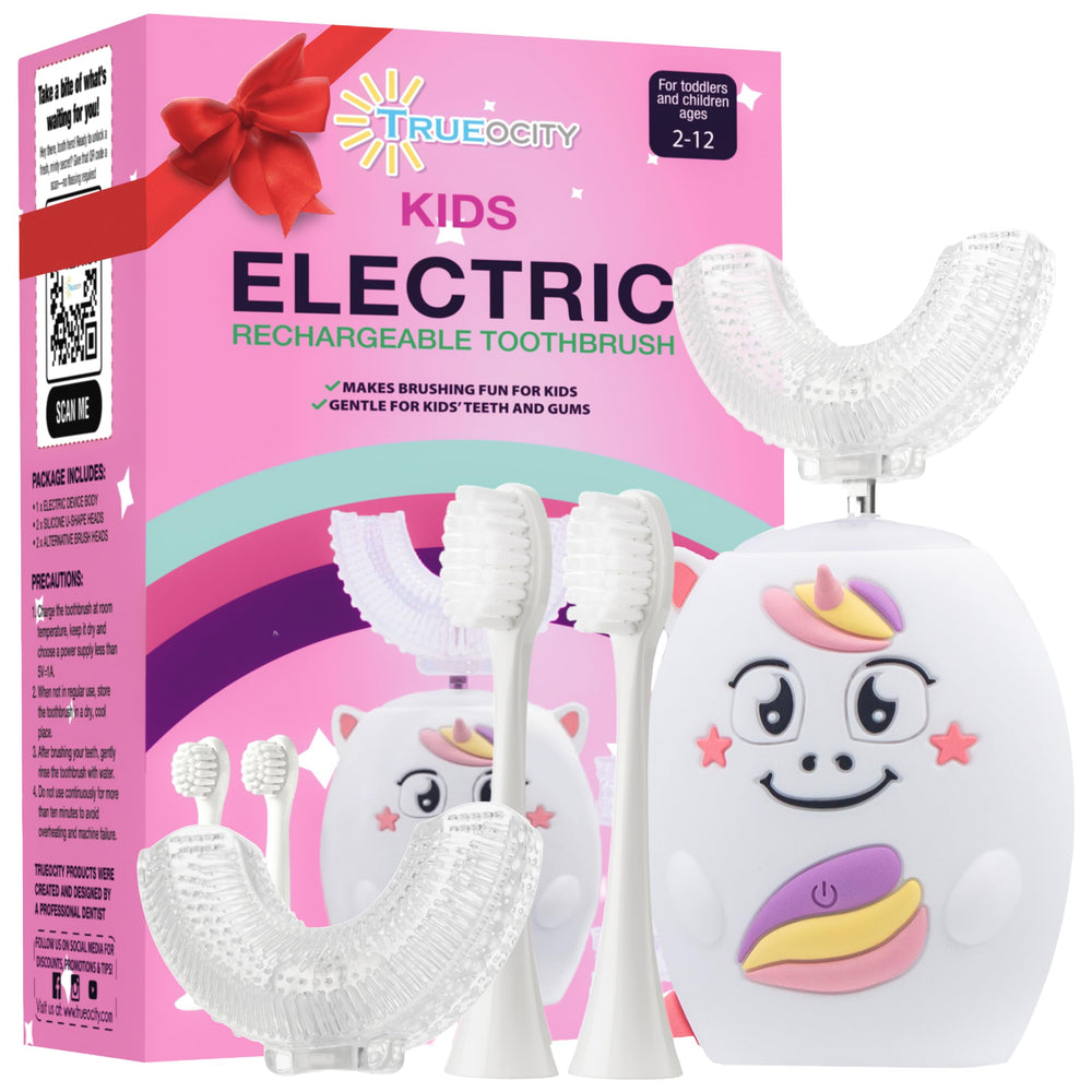 Trueocity Kids U-Shape Toothbrush Pink with 360° silicone head