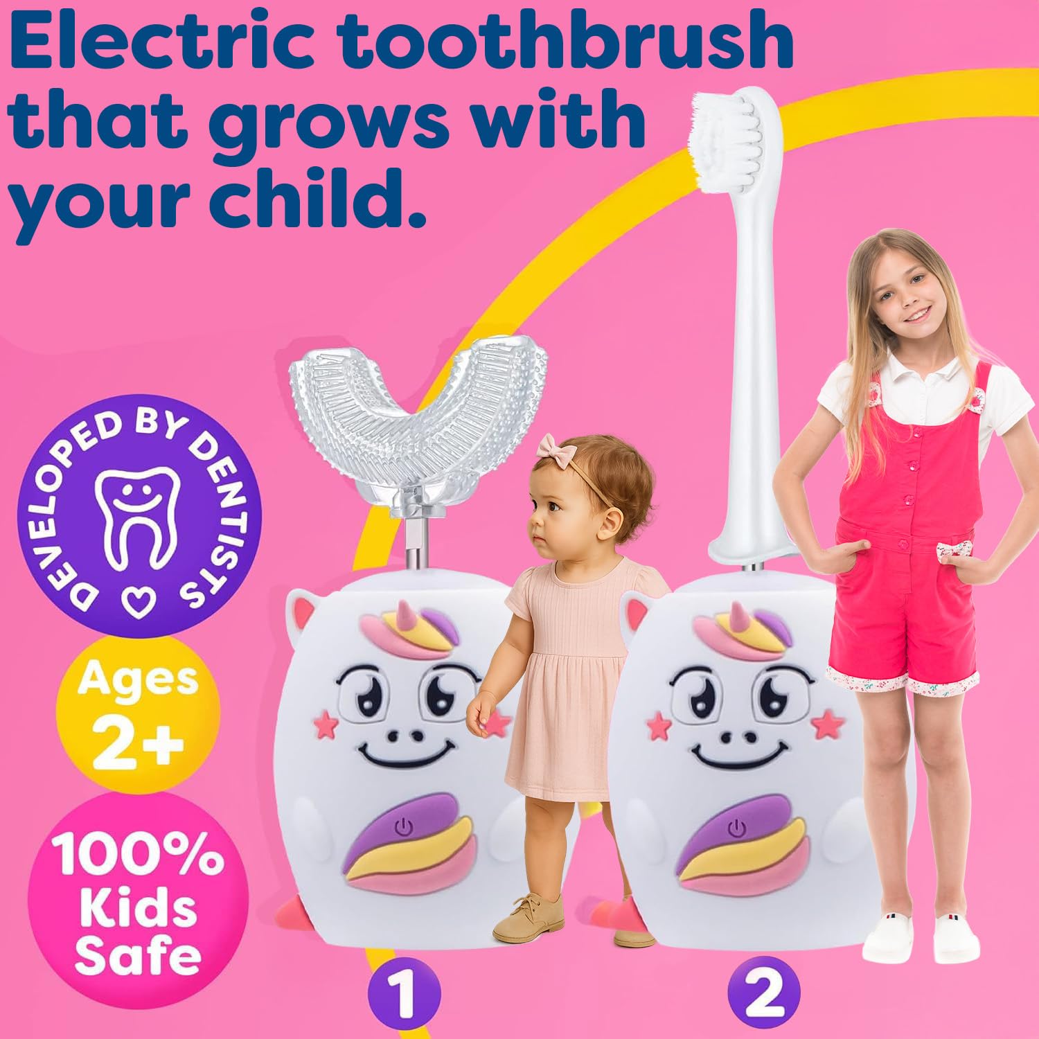 Front view of Trueocity Kids U-Shape Toothbrush Pink