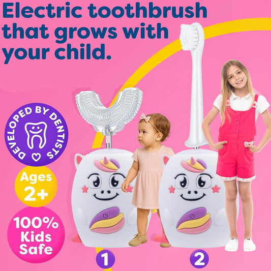 Front view of Trueocity Kids U-Shape Toothbrush Pink
