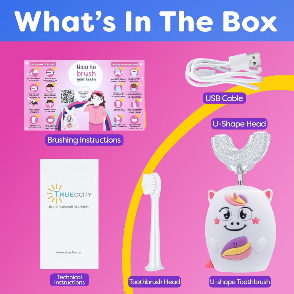 Side view of Trueocity Kids U-Shape Toothbrush Pink