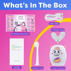 Side view of Trueocity Kids U-Shape Toothbrush Pink