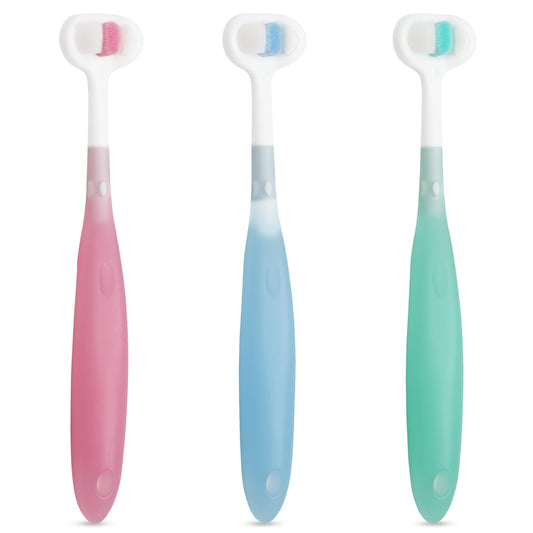 Trueocity Tooth Hugger extra-soft toddler toothbrush in red, green, and blue 3-pack