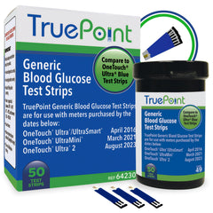 TruePoint blood glucose test strips 50-count pack for convenient home monitoring.
