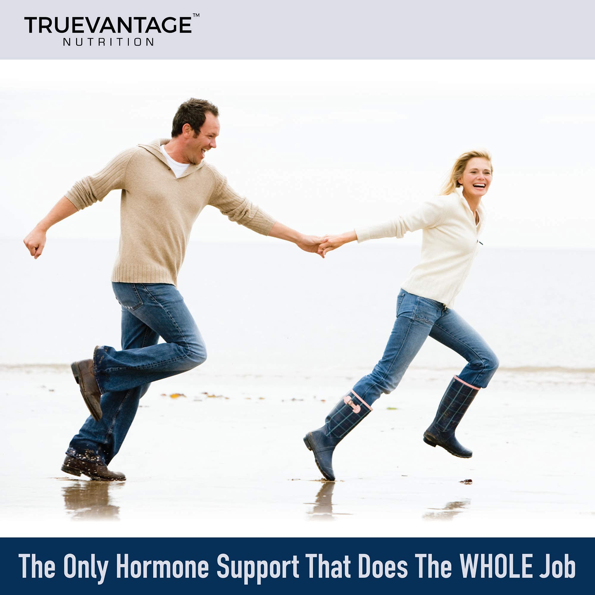 Lifestyle shot depicting energy and mood support with Truevantage supplement