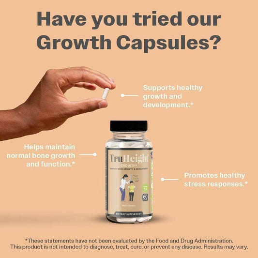 Close-up of TruHeight capsules with ingredients