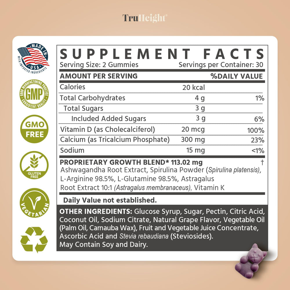 Illustration of kids taking TruHeight Growth Gummies grape