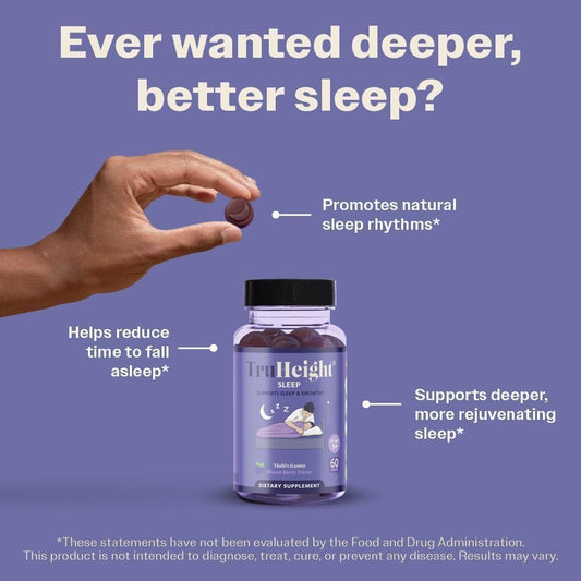 Jar back labeling of TruHeight Sleep Gummies with ingredients