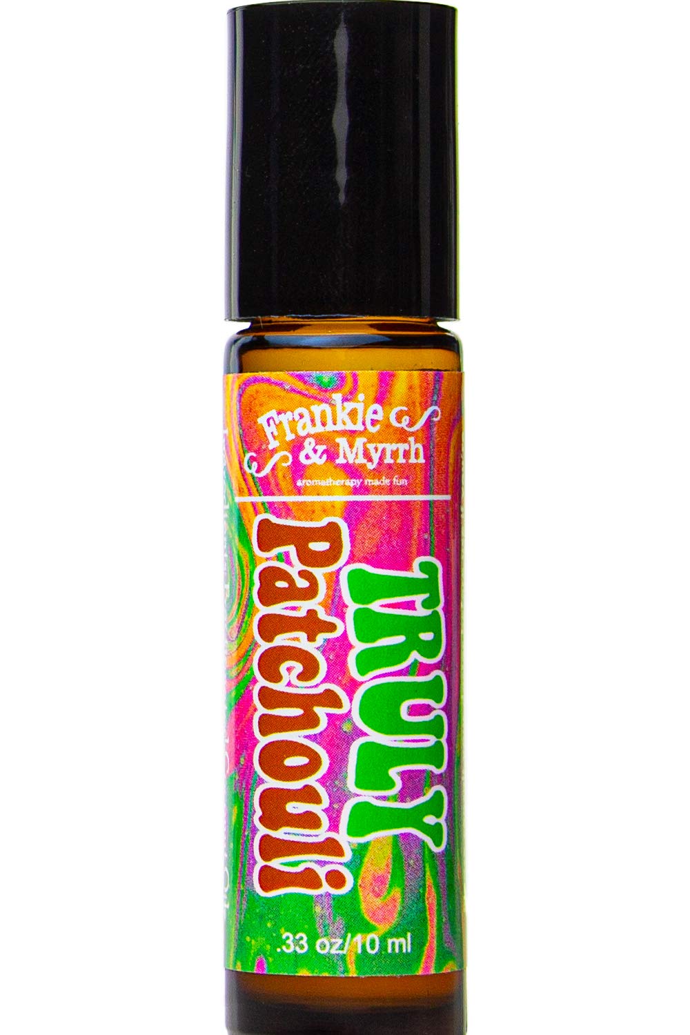 Truly Patchouli Roll On bottle with dark aged patchouli oil
