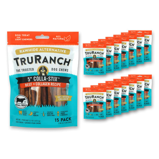 TRURANCH 5-inch collagen sticks for dogs - rawhide alternative with real beef