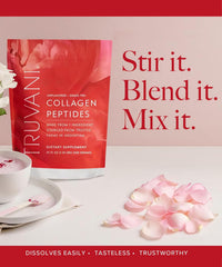 Truvani collagen peptides being added to coffee for neutral flavor