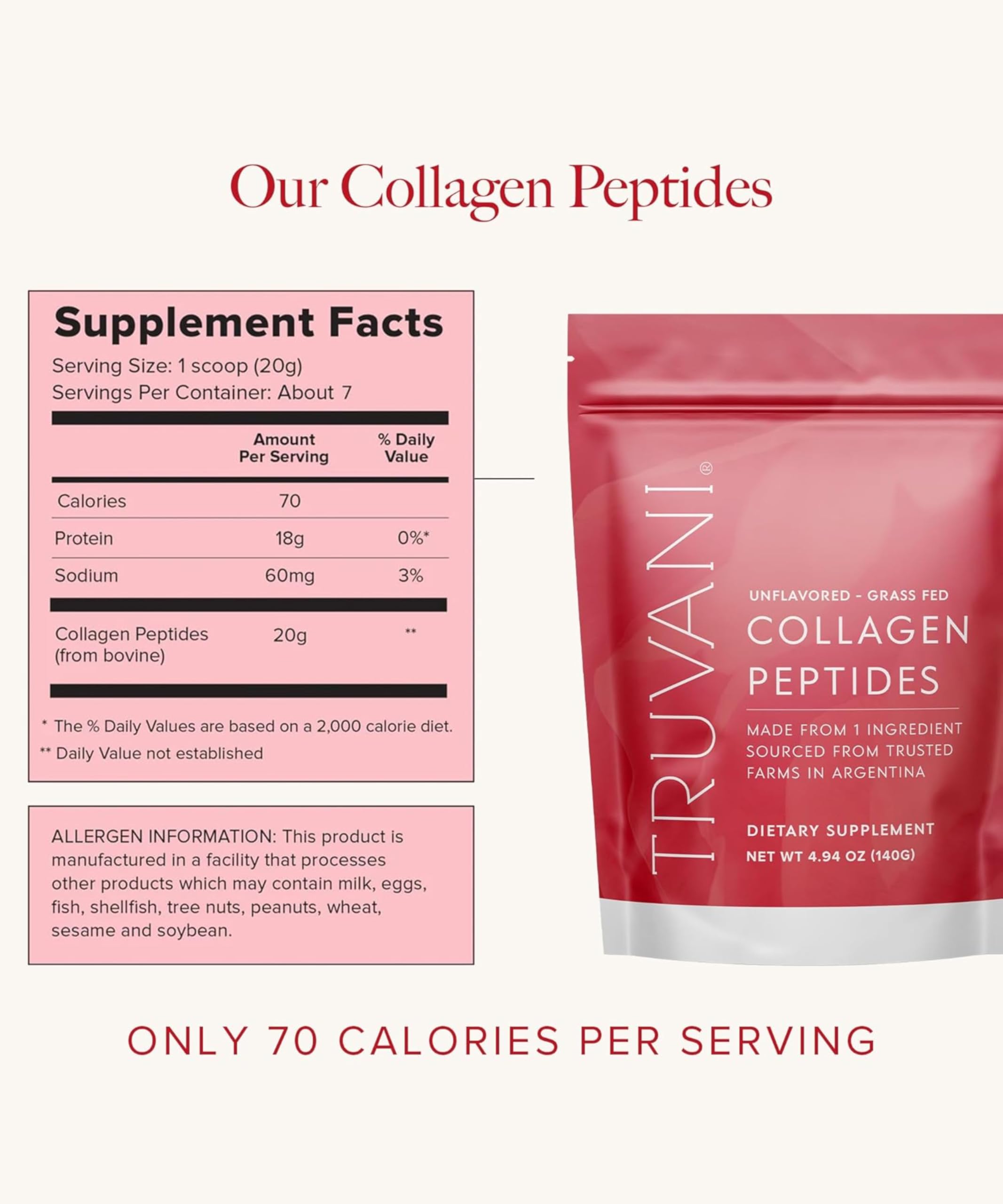 Unflavored collagen peptides powder scoop