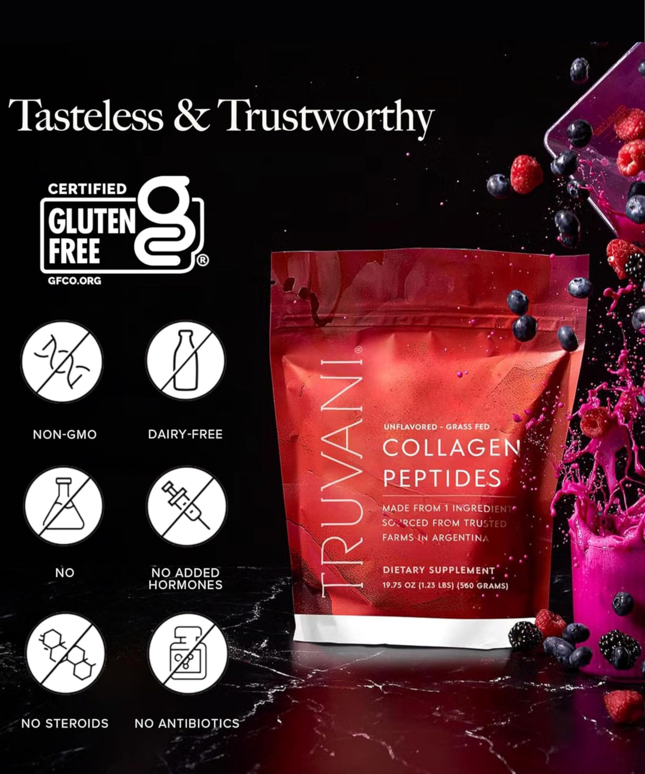 Dairy-free and gluten-free labeling on Truvani Collagen Peptides Unflavored