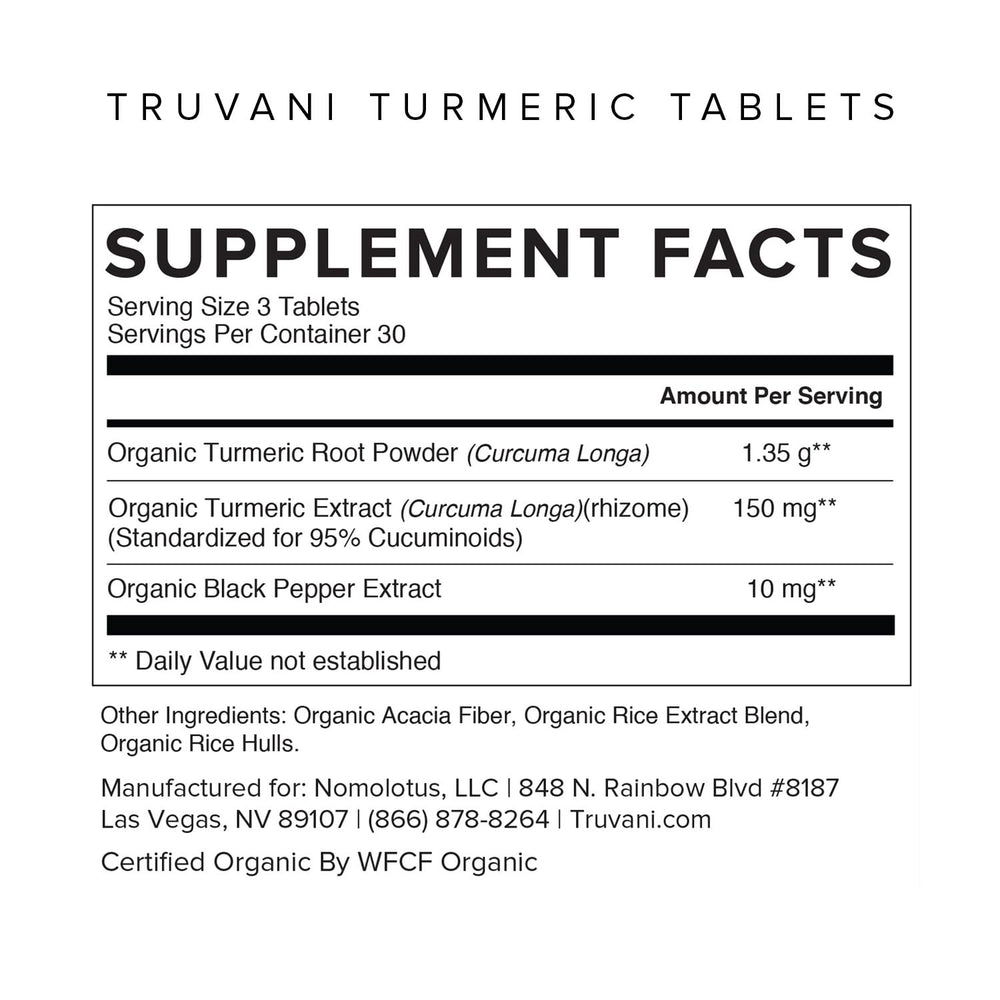 Close-up of Truvani Turmeric Curcumin bottle label