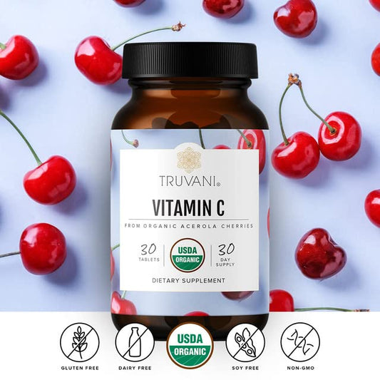 Truvani Vitamin C packaging highlighting real food ingredients
