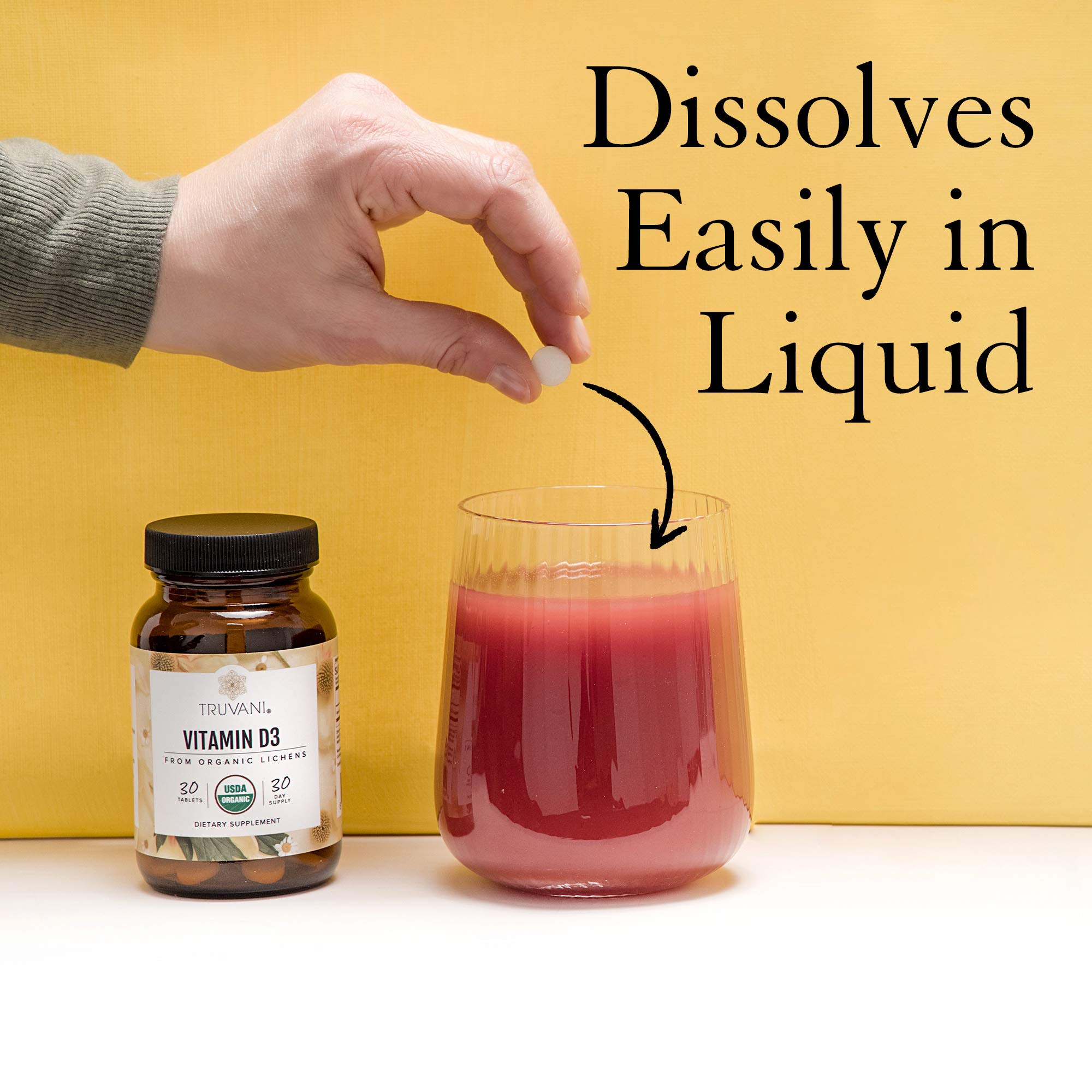 USDA Organic and Vegan logos on Truvani Vitamin D3 packaging