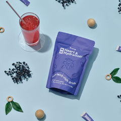 Close up of elderberry flavor drink mix sticks