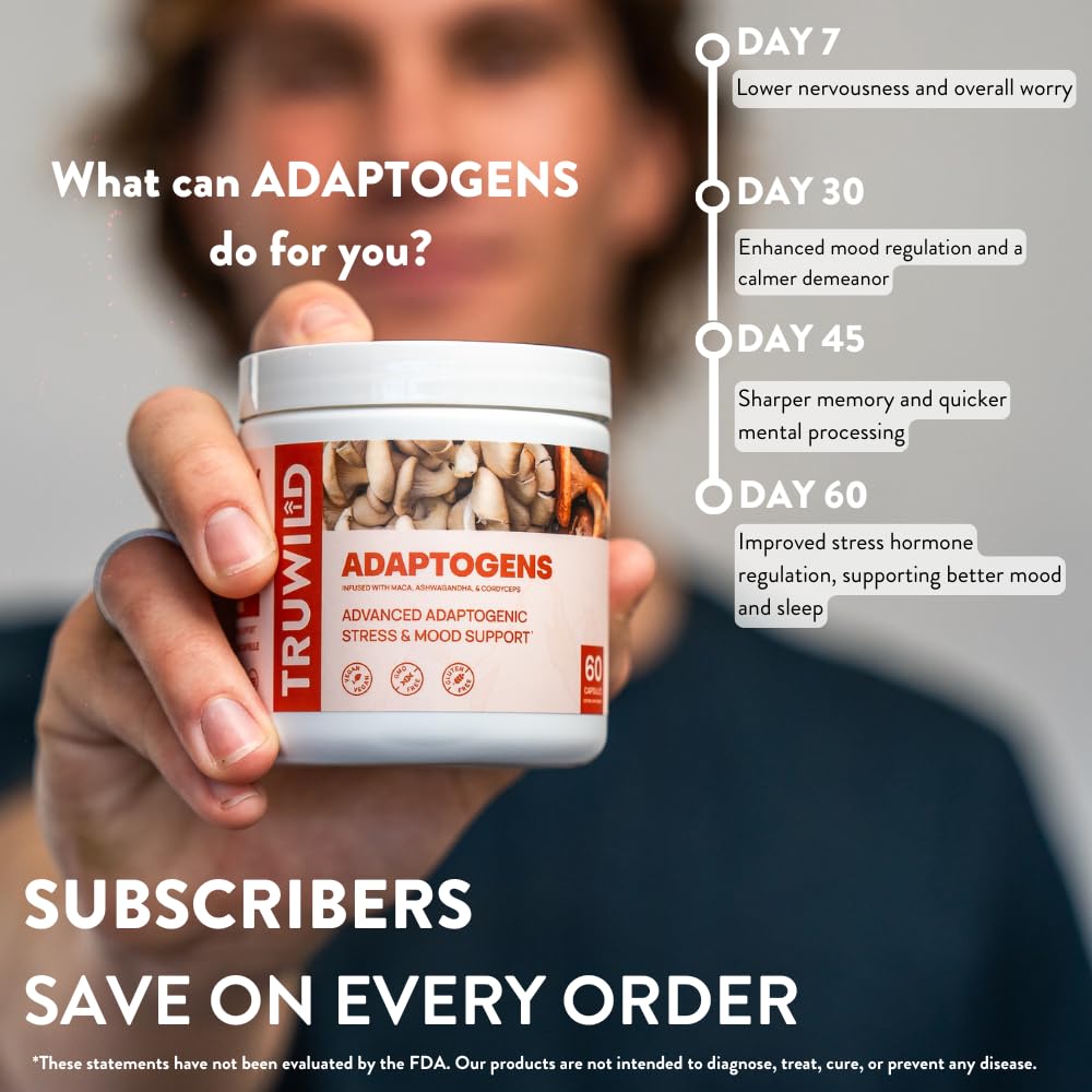 Graphic showing key ingredients of TruWild adaptogen blend