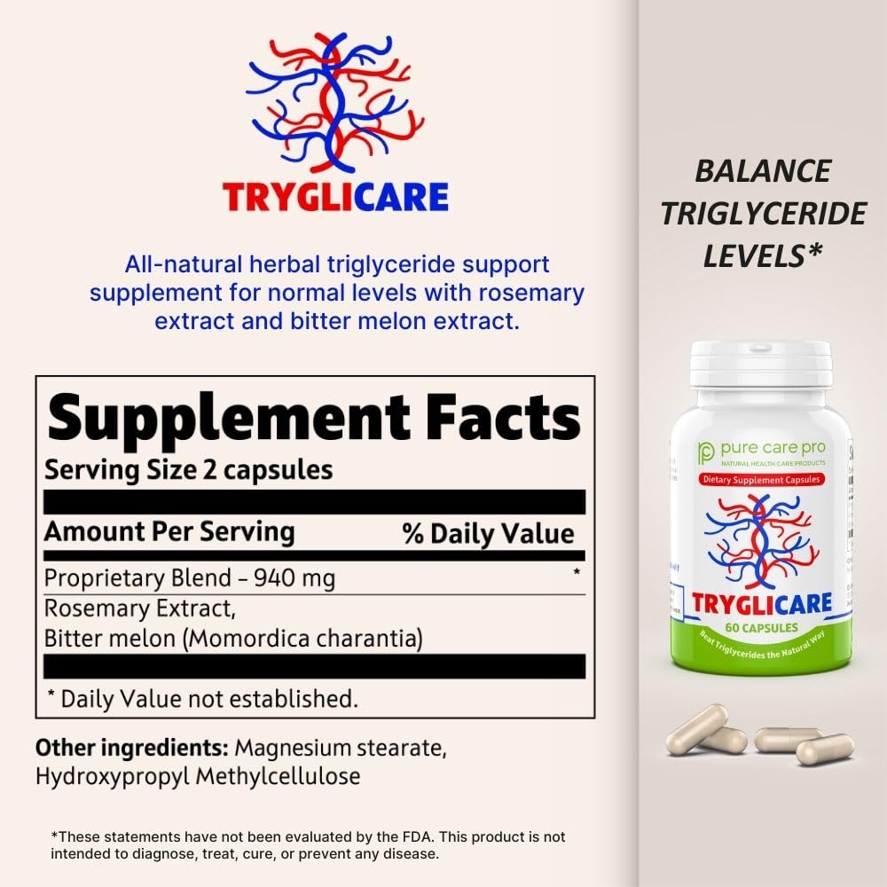 Pure Care Pro Tryglicare 60 capsules bottle on white background