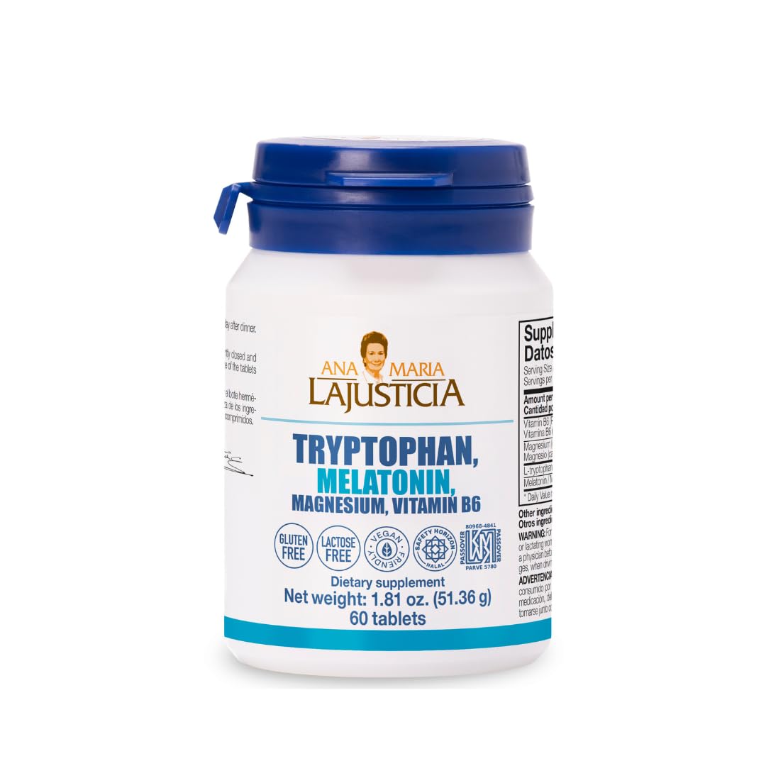 Tryptophan, Melatonin, Magnesium and Vitamin B6 60 Tabs bottle label