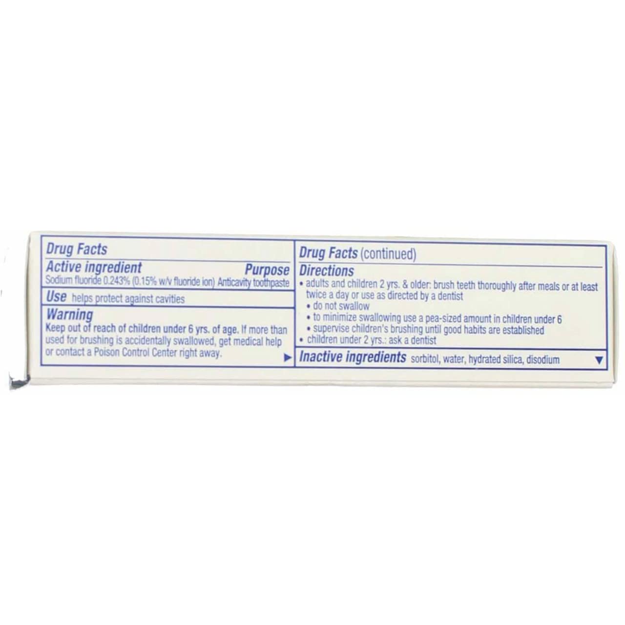 TSA-approved 0.85-ounce Crest toothpaste label