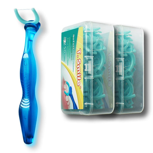 Blue-handled T.Smile NoFuss Dental Flosser Kit