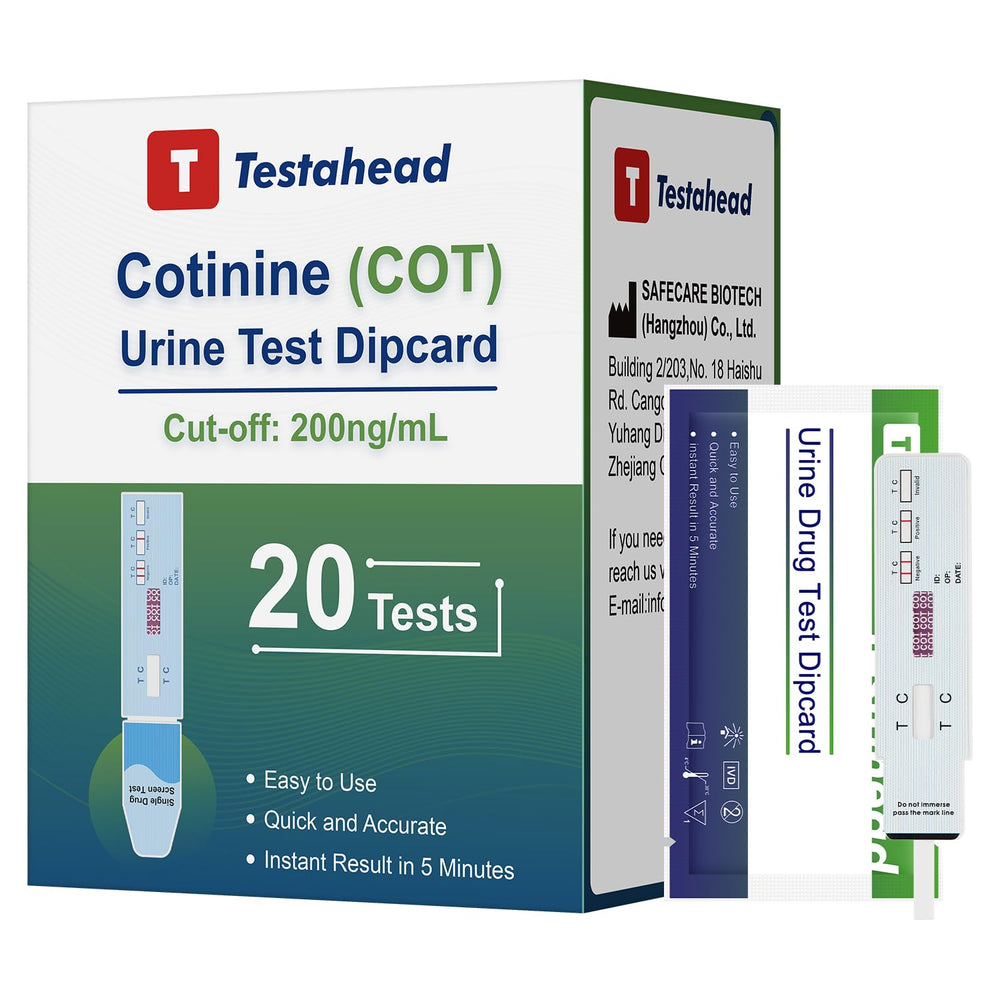 Front view of T TESTAHEAD Urine Nicotine Test Strips packaging