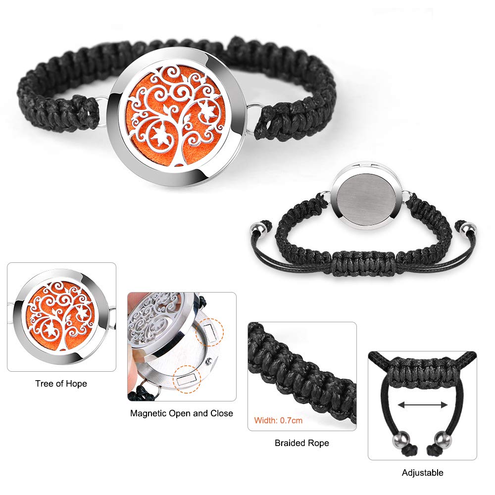 Adjustable woven leather band on diffuser bracelet